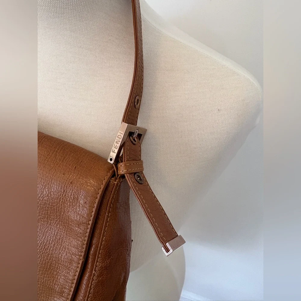 Fendi Mama Baguette Brown Leather Shoulder Bag FF Logo Vintage - Picture 5 of 14
